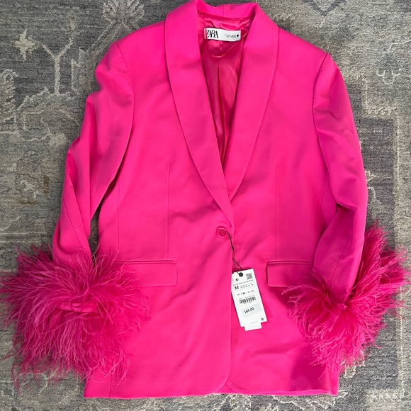 Zara Sold Out Blogger Pink Feather Blazer - NEW - Picture 7 of 8